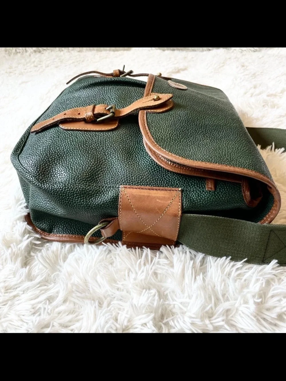 Mulberry Green Leather Messenger Bag with Brown Trim